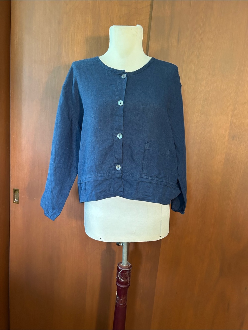 Flax Navy Blue Linen Button-Down Shirt